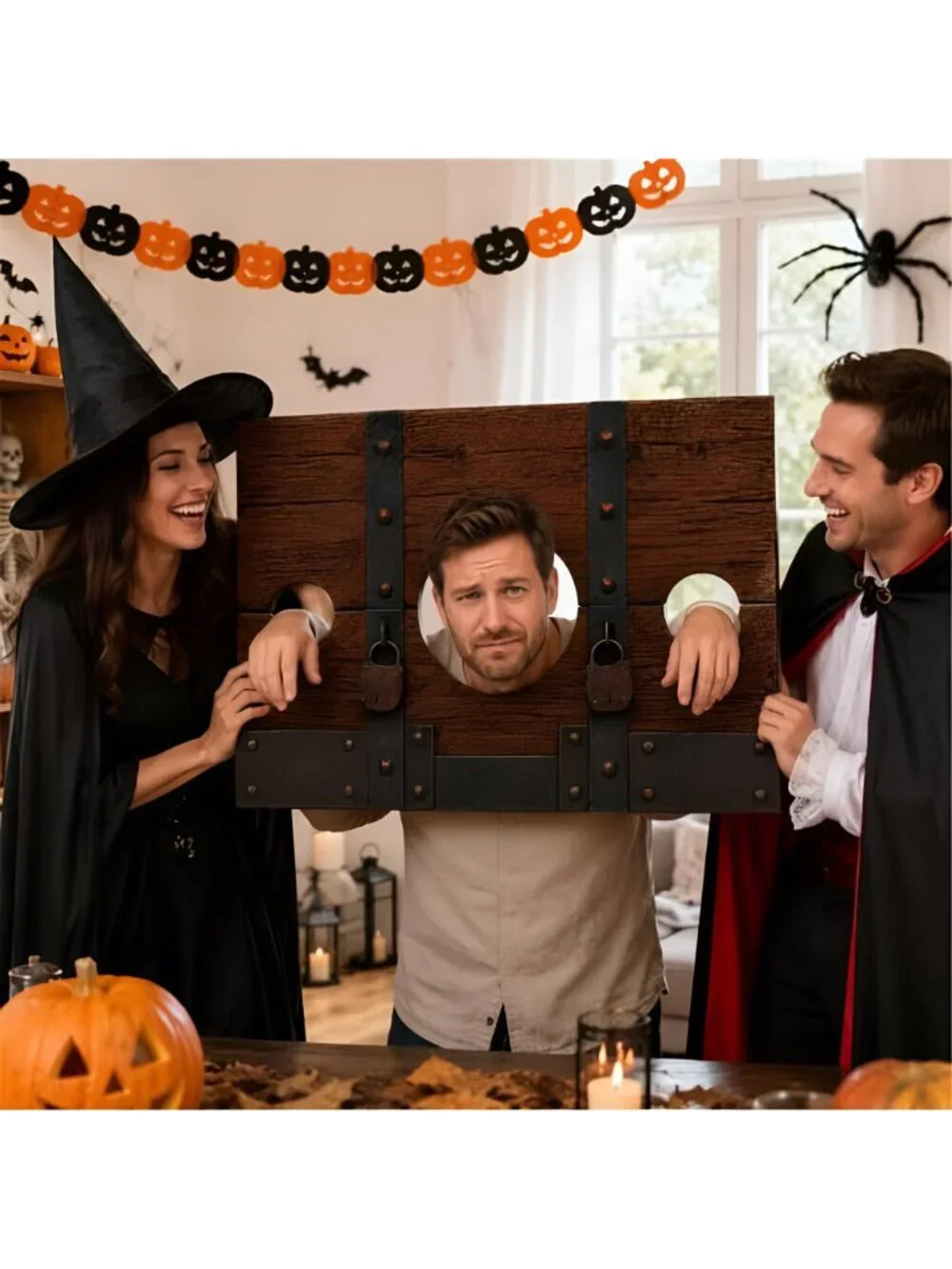 2 Pack Medieval Stockade Photo Prop, Halloween Renaissance Stock Backdrop